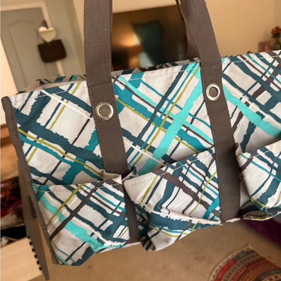 Thirty-One Plaid Baby Bag - Teal and Brown - Picture 1 of 10